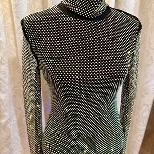 Akira Black mesh Rhinestone Long Sleeve Top